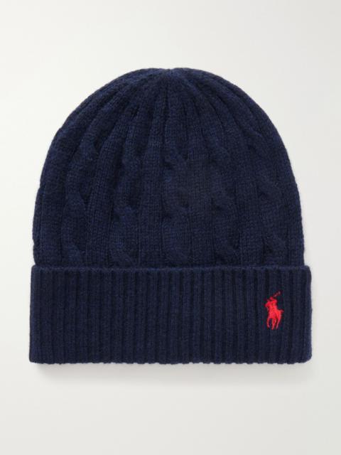 Polo Ralph Lauren Logo-embroidered cable-knit wool and cashmere-blend beanie Navy