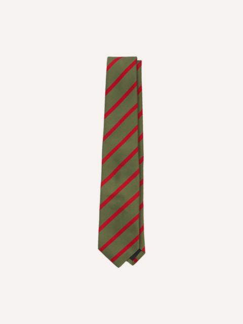 Drake's Olive and Red Bar Stripe Mogador Silk Tipped Tie