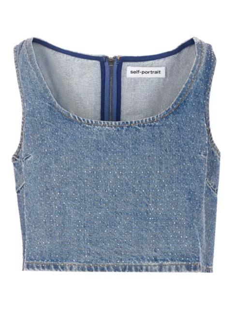 self-portrait scoop-neck denim crop top