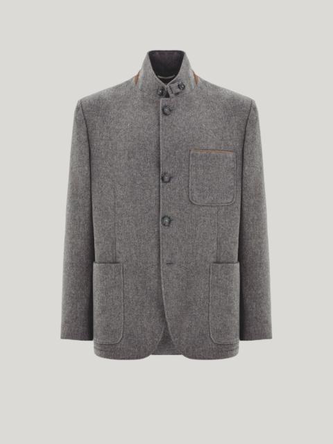 Canali CANALI BRUMA GRAY SINGLE-BREASTED CASHMERE JACKET WITH SUEDE DETAILS