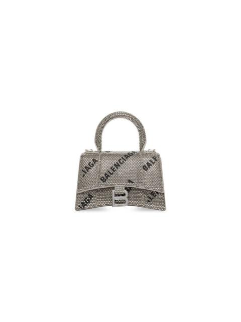 BALENCIAGA hourglass xs handbag with chain and allover logo rhinestones