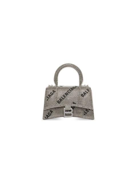 hourglass xs handbag with chain and allover logo rhinestones