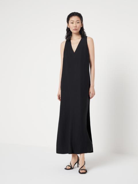 Viscose and linen fluid twill dress with monili