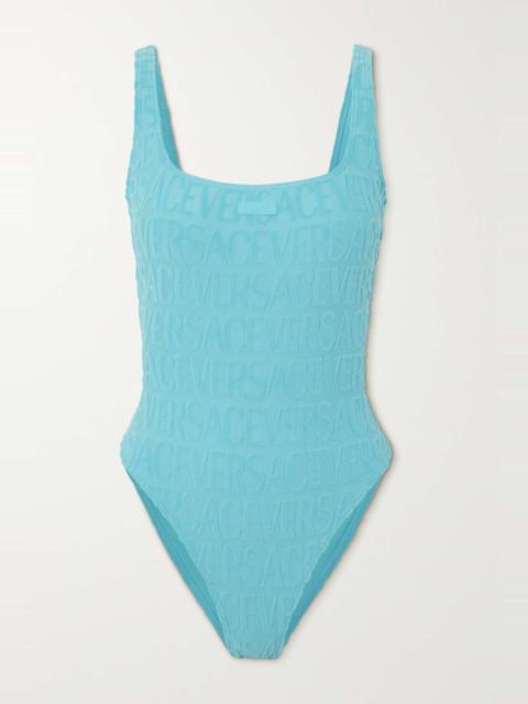 VERSACE + Dua Lipa flocked stretch-terry swimsuit