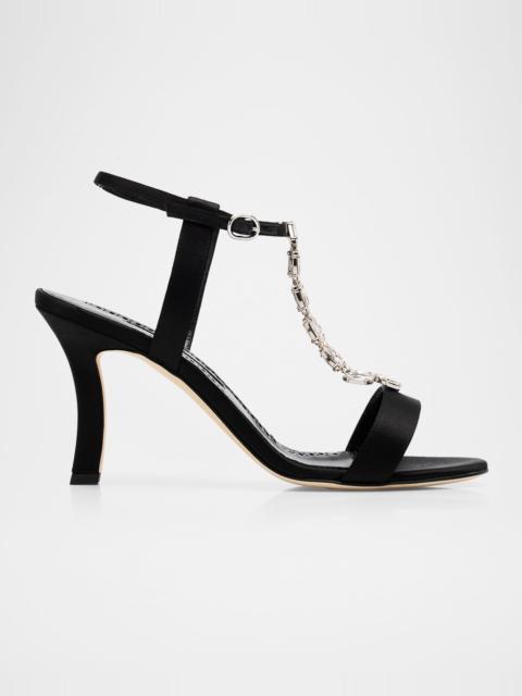 Manolo Blahnik Molasan Embellished T-Strap Satin Sandals