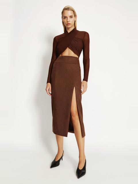 BARDOT Dante Vegan Suede Midi Skirt In Chocolate