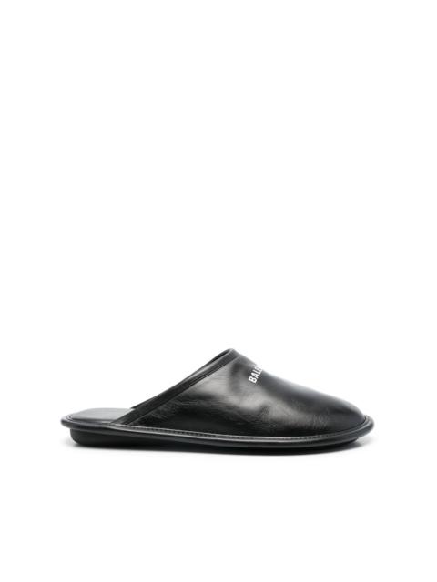 BALENCIAGA logo-print leather slippers
