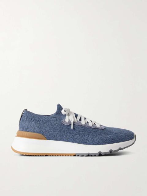 Brunello Cucinelli Rubber and Suede-Trimmed Stretch-Knit Sneakers