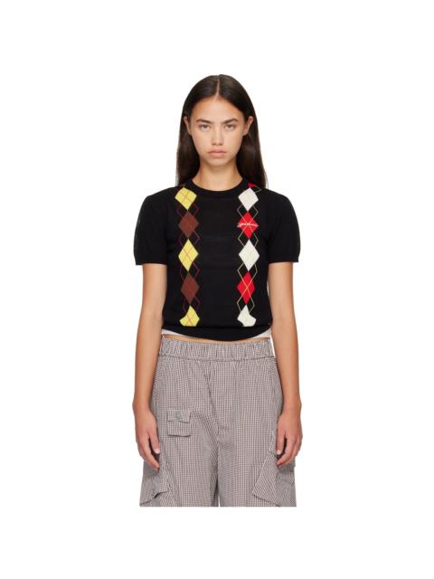 GANNI Black Argyle Sweater