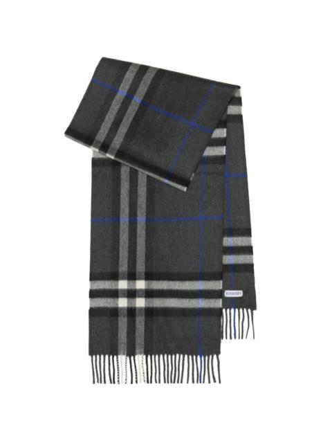 check-print fringed cashmere scarf