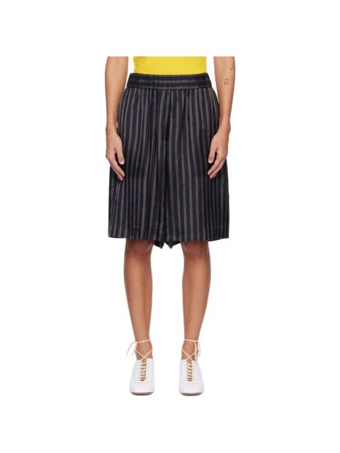 Dries Van Noten Navy Striped Satin Shorts