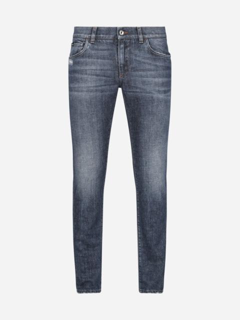 Dolce & Gabbana Blue skinny stretch jeans with small abrasions