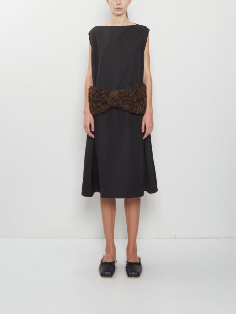 Simone Rocha Boxy Peplum Faux Fur Bow Detail Dress