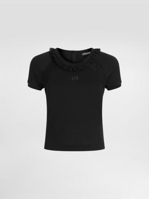 Dolce & Gabbana Jersey t-shirt with lace and embroidery
