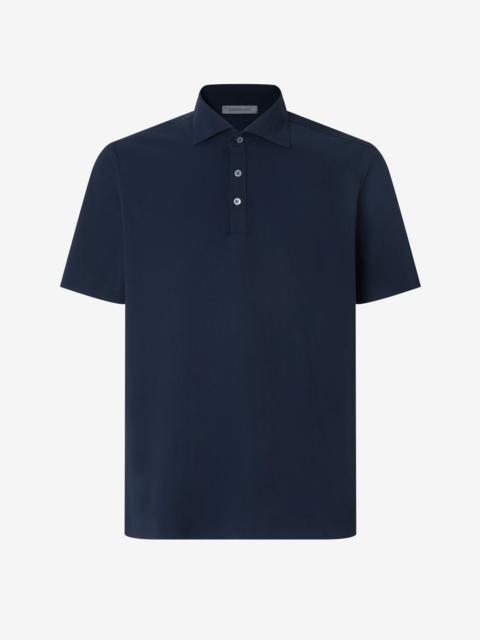 CORNELIANI Navy blue button-up jersey polo shirt