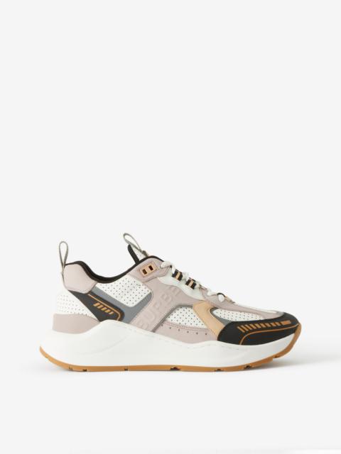 Burberry Logo Embossed Leather and Nylon Sneakers