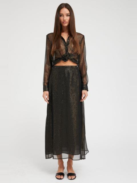 SPRWMN BLACK AND GOLD SILK BIAS MAXI SKIRT
