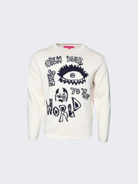 The Elder Statesman Nora Open Eyes Crewneck Sweater Ivory