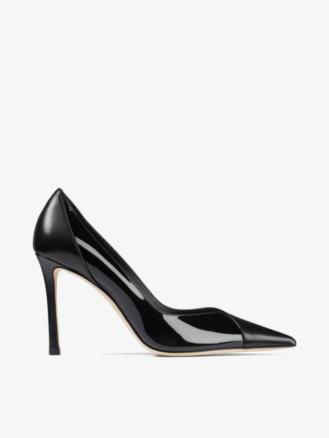 JIMMY CHOO Cass 95 Black Nappa and Patent Leather Pumps