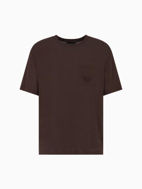LINEN T-SHIRT WITH EAGLE EMBROIDERY PATCH