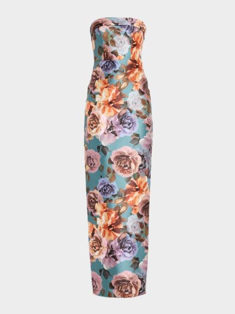 CYNTHIA ROWLEY Cleo Strapless Floral-Print Column Gown