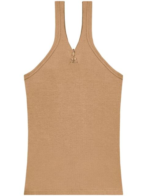 courrèges logo-embroidered ribbed tank top