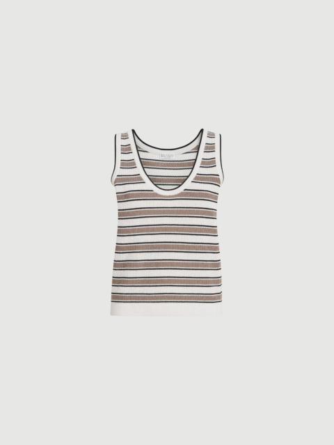Brunello Cucinelli Cotton knit top with sparkling stripes