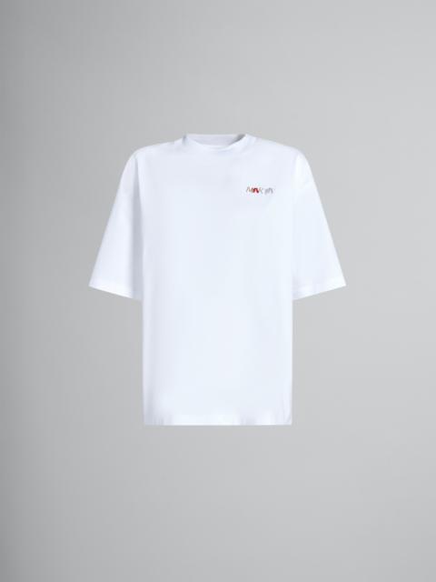WHITE JERSEY T-SHIRT WITH BEADED MARNI LETTERING