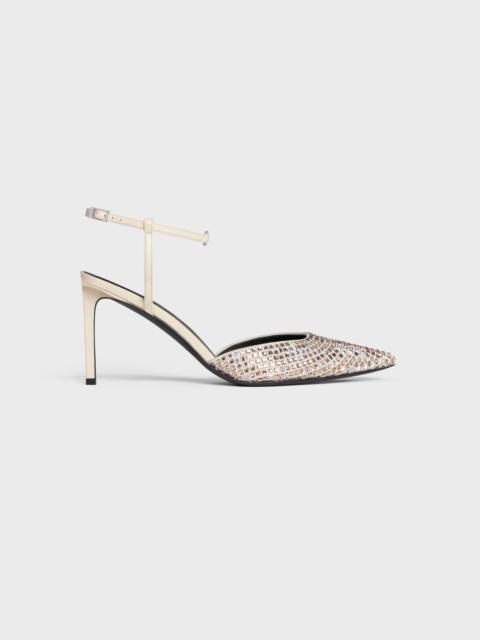 CELINE CELINE KITTEN STRAP PUMP in SUEDE GOATSKIN WITH STRASS & LAMBSKIN