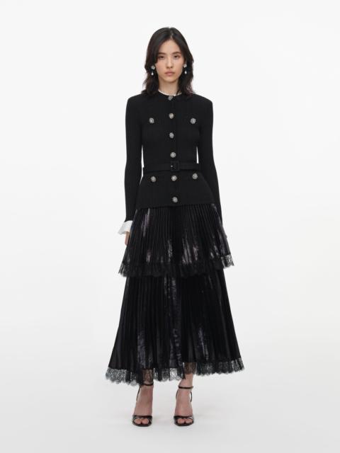 self-portrait Black Knit Metallic Chiffon Midi Dress