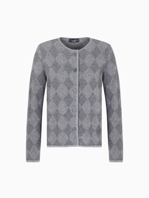 EMPORIO ARMANI ICON WOOL-BLEND CARDIGAN WITH PLATED DIAMOND MOTIF