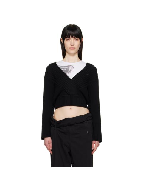 OPEN YY Black Criss Cross Ribbed Pullover Sweater