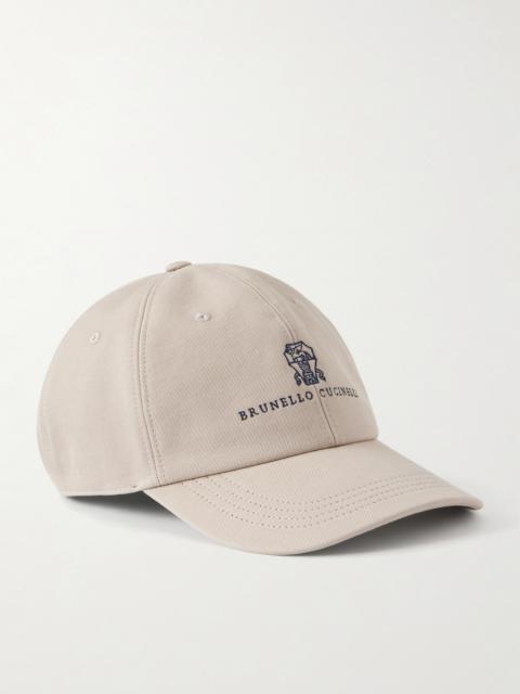 Brunello Cucinelli Logo-Embroidered Leather-Trimmed Cotton-Twill Baseball Cap