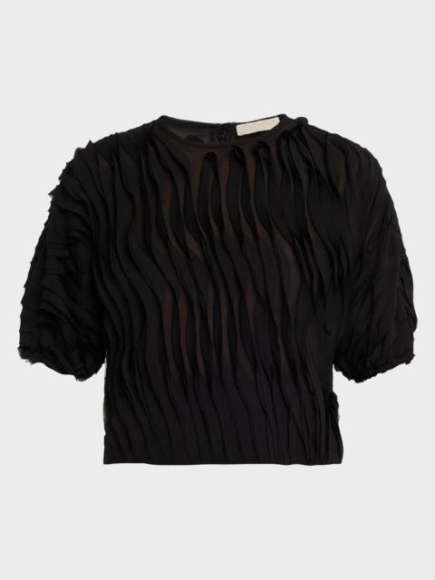 ULLA JOHNSON Vayda Semi-Sheer Ruffle Top