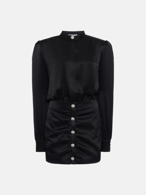 Alessandra Rich SILK SATIN DRAPED MINI DRESS WITH JWL BUTTONS
