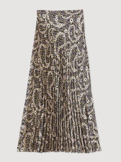 Sandro Printed midi skirt with pleats