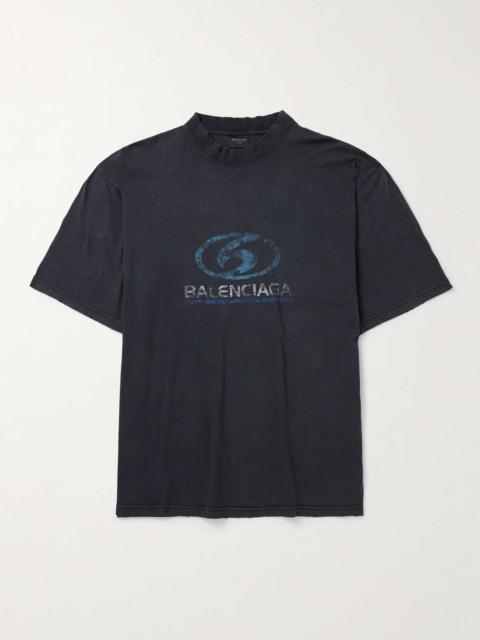 BALENCIAGA Distressed Logo-Print Cotton-Jersey T-Shirt