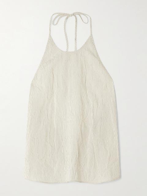 ST. AGNI Crinkled Pinstriped Woven Halterneck Tank