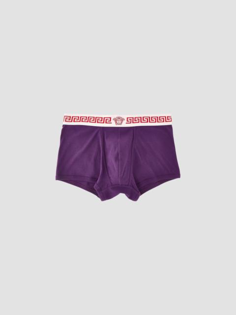 VERSACE Men's Medusa Head Greco-Trim Trunk Brief - Purple White Red