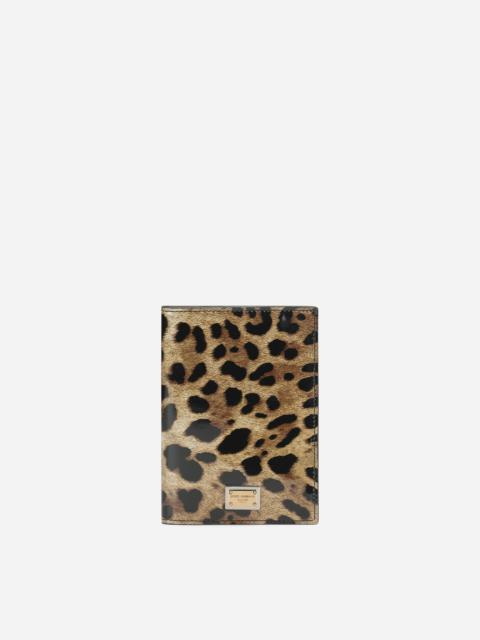 Dolce & Gabbana Polished calfskin passport holder with leopard print