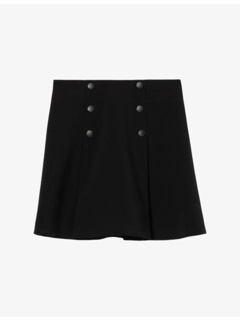 Claudie Pierlot Flared Button-Down Stretch-Woven Mini Skirt