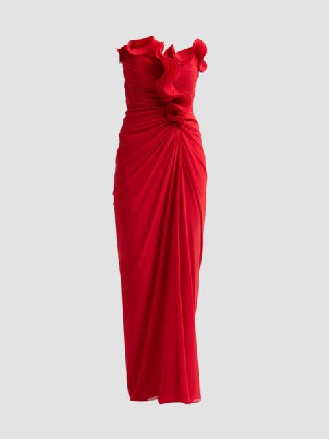 BADGLEY MISCHKA Women's Pleated Ruffle Chiffon Column Gown - Red