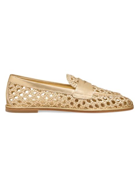 Stuart Weitzman Women's Spencer Open-Knit Leather Penny Loafers - Golden