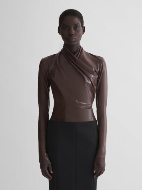 MUGLER dark brown latex scarf bodysuit