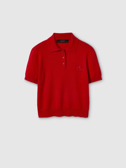 GUCCI Knit wool polo shirt with embroidery