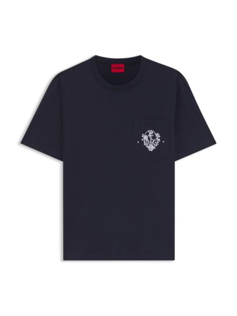 HUGO RELAXED-FIT COTTON T-SHIRT WITH ANCHOR POCKET PRINT