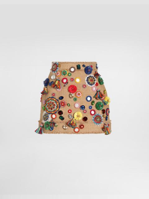 Dolce & Gabbana Raffia miniskirt with applications