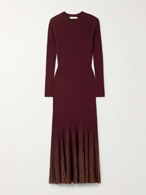 ULLA JOHNSON Mila metallic ribbed-knit midi dress
