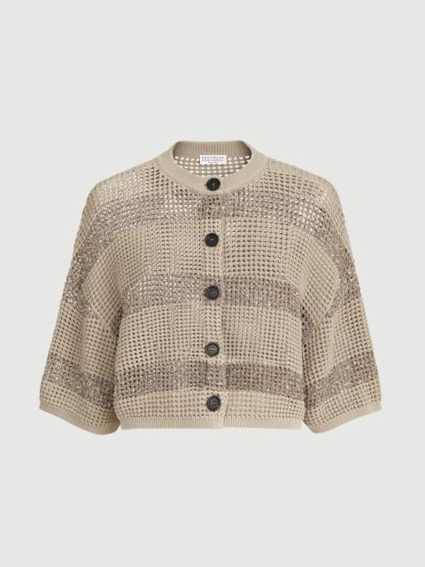 Brunello Cucinelli Cotton net cropped cardigan with dazzling stripes