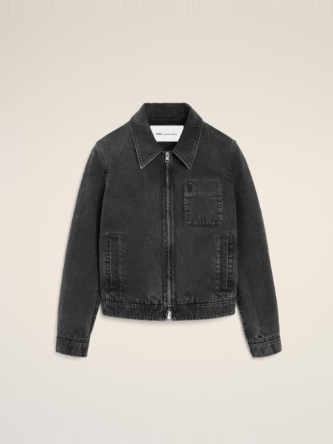 AMI Paris BLACK COTTON TONAL AMI DE COEUR ZIPPED JACKET